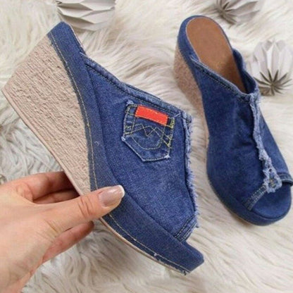 Mules compensées denim