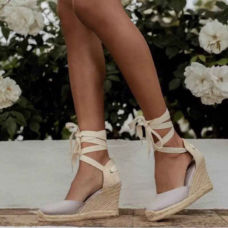 Espadrilles compensées blanc nacré Maria